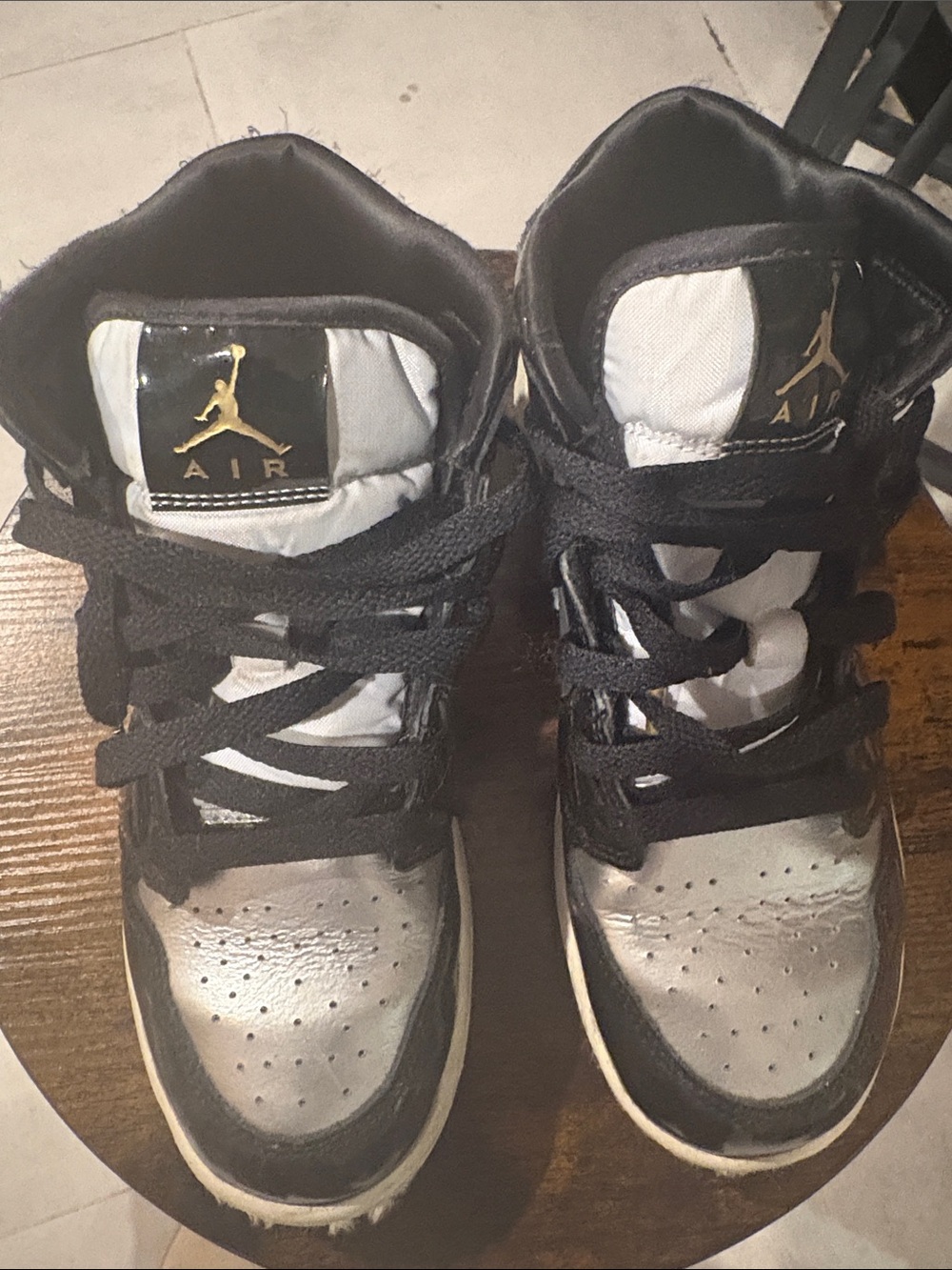 Jordan Kids Black and Silver High-Top Sneakers
